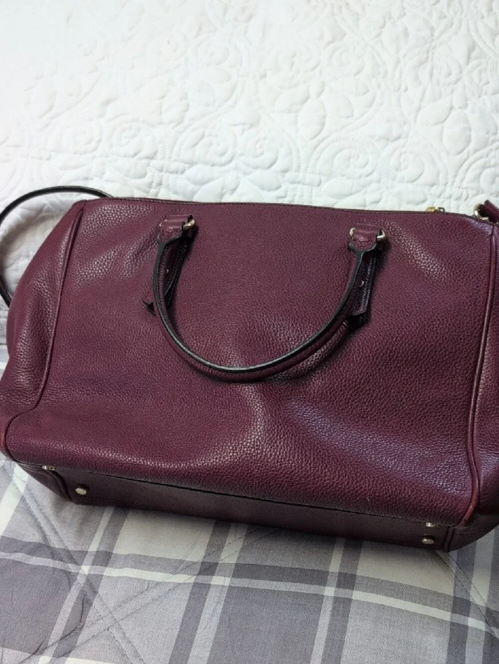 kate spade Plum Pebbled Leather Satchel with Gold Hardware